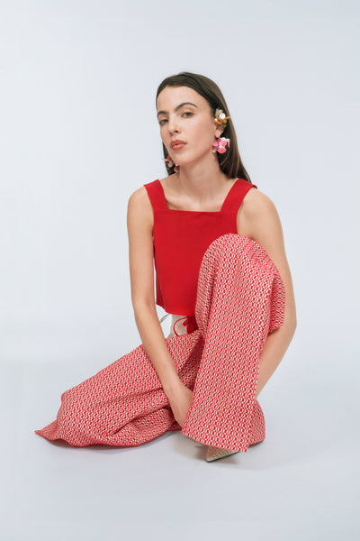 Shoulder Crop Top in Cotton Grosgrain