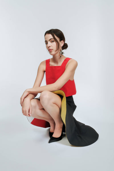 Shoulder Crop Top in Cotton Grosgrain