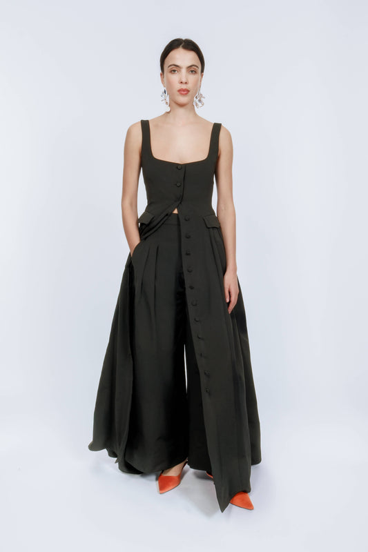 Junk in the Trunk Long Vest in Cotton Grosgrain Black / 6