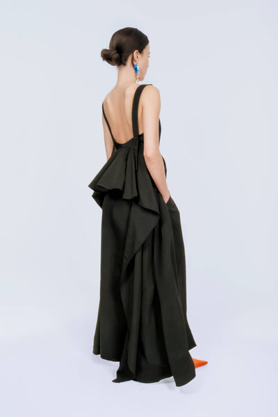 Wide Leg Pleat Pleat Pants in Cotton Grosgrain