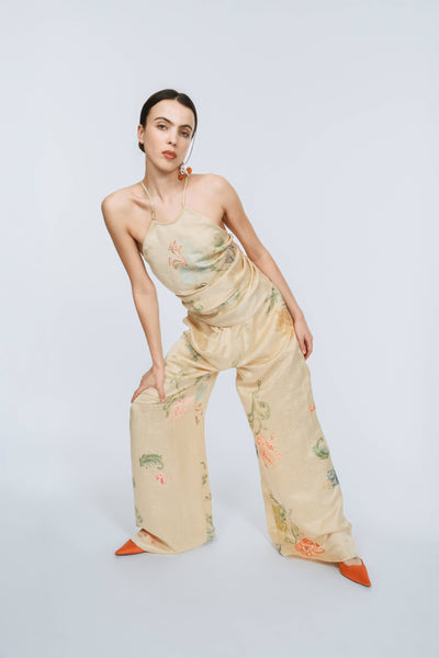Drawstring Pant in Floral Malta Linen Jacquard