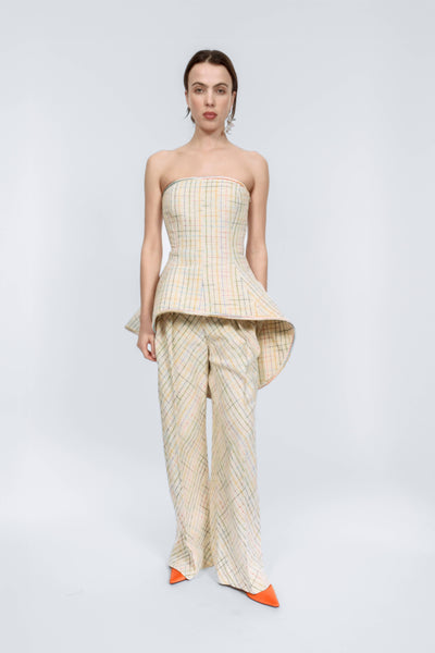 Wide Leg Pleat Pleat Pants in Space-Dyed Check Silk