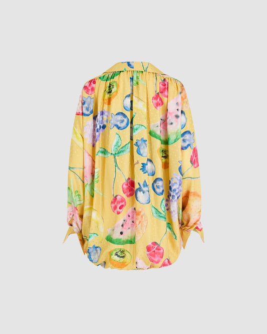Drawstring Top in Fruit Silk Jacquard