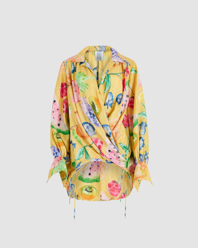 Drawstring Top in Fruit Silk Jacquard