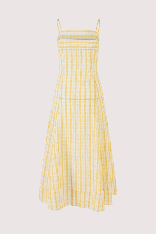 Drop Me a Note Dress in Seersucker Check