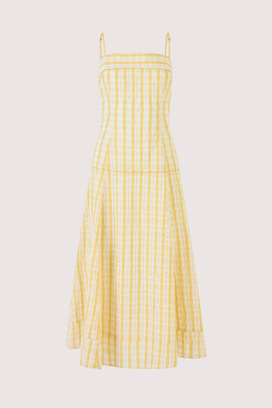 Drop Me a Note Dress in Seersucker Check