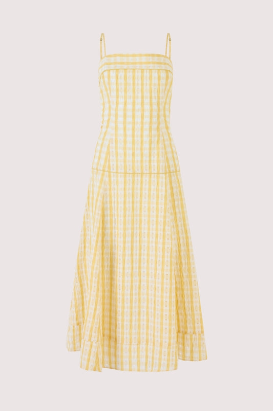 rosie assoulin golden afternoon dress Rosie Assoulin Golden Afternoon Linen Striped Midi-Dress