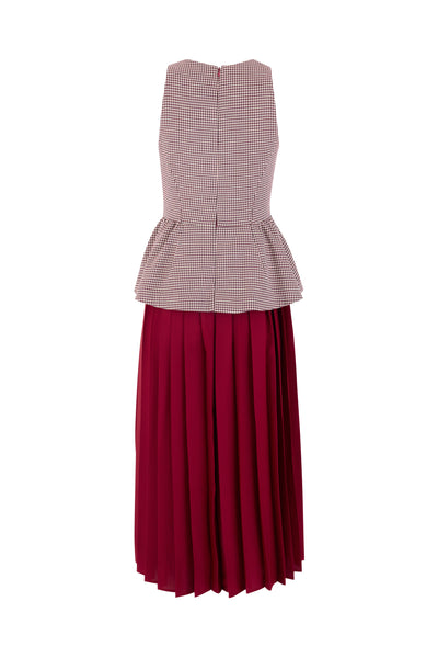 Long Peplum Dress in Micro Houndstooth