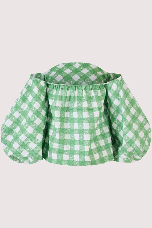 Empire Balloon Sleeve Top in Picnic Embroidered Gingham