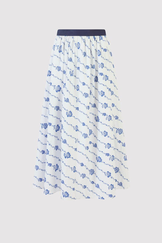 Easy Does It Skirt in Winding Vines Embroidered Poplin