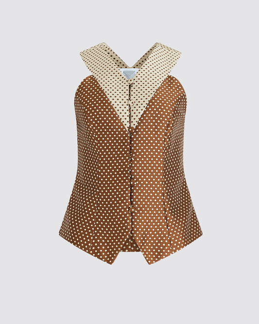 Flying V Vest in Dot Jacquard Mikado