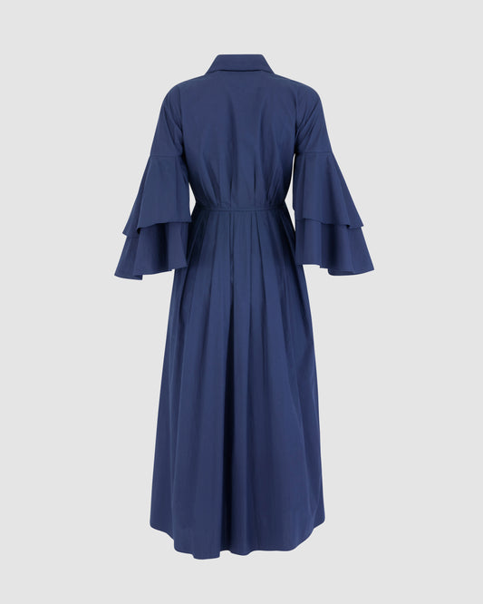 Fiesta Shirt Dress in Cotton Poplin Navy Rosie Assoulin Fiesta Shirt Dress in Cotton Poplin Navy Rosie Assoulin