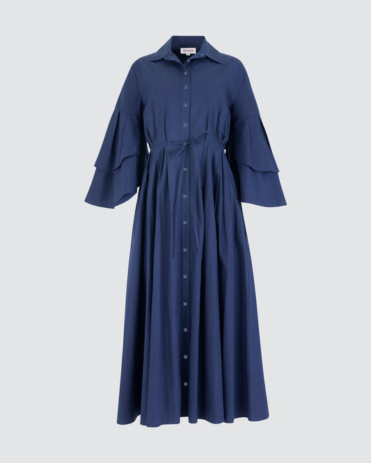 Fiesta Shirt Dress in Cotton Poplin Navy