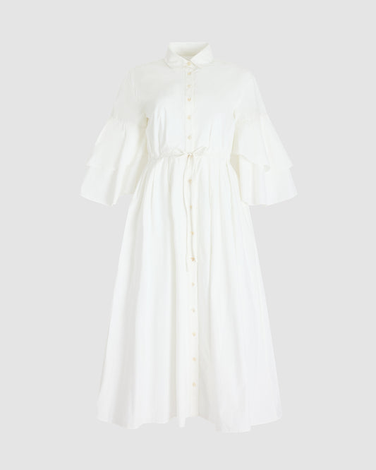 Fiesta Shirt Dress in Cotton Poplin White