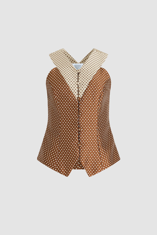 Flying V Vest in Dot Jacquard Mikado