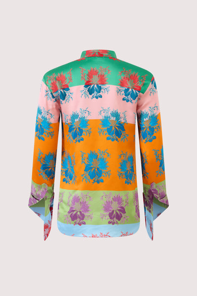 French Cuff Button Up in Hibiscus Jacquard Silk Stripe