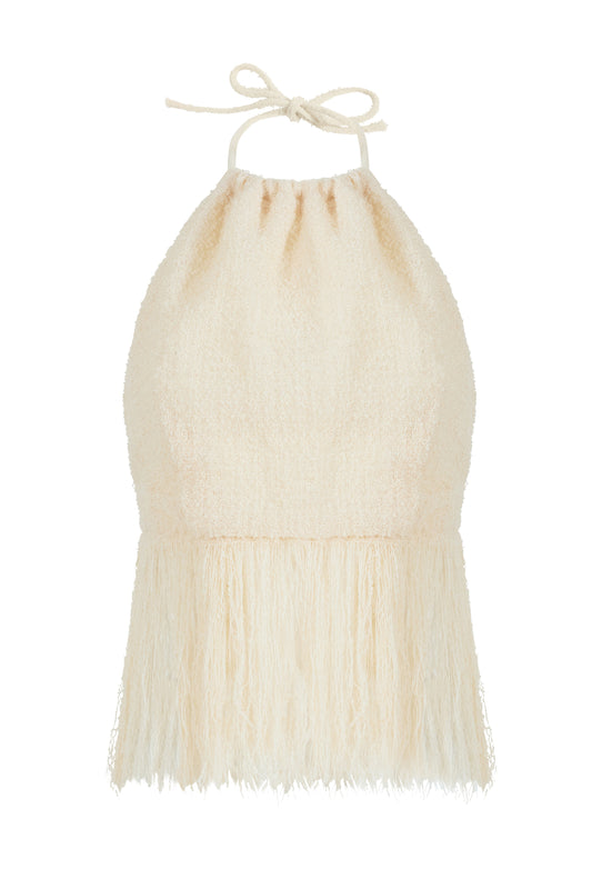 Fringe Halter Top in Tropical Wool Boucle