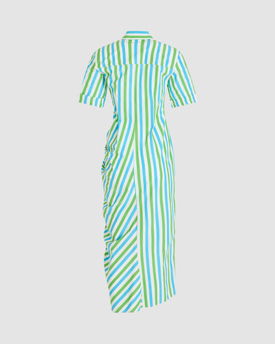 Gathered Ruffle Shirt Dress in Stripe Cotton Poplin Rosie Assoulin Gathered Ruffle Shirt Dress in Stripe Cotton Poplin Rosie Assoulin