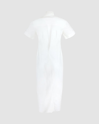 Gathered Ruffle Shirt Dress in Cotton Poplin White / 6 Gathered Ruffle Shirt Dress in Cotton Poplin White / 6
