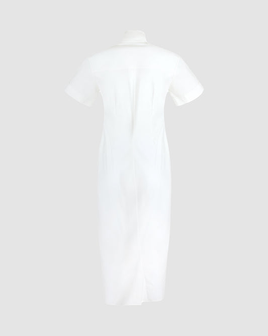 Gathered Ruffle Shirt Dress in Cotton Poplin
