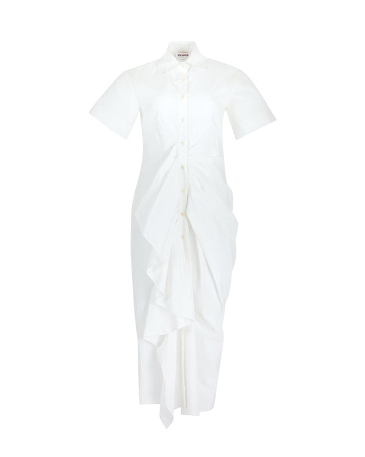 Gathered Ruffle Shirt Dress in Cotton Poplin