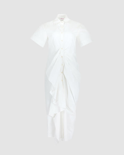 Gathered Ruffle Shirt Dress in Cotton Poplin White / 6 Gathered Ruffle Shirt Dress in Cotton Poplin White / 6