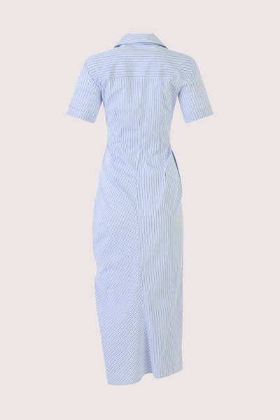 Gathered Ruffle Shirt Dress in Men's Shirting Blue Stripe
