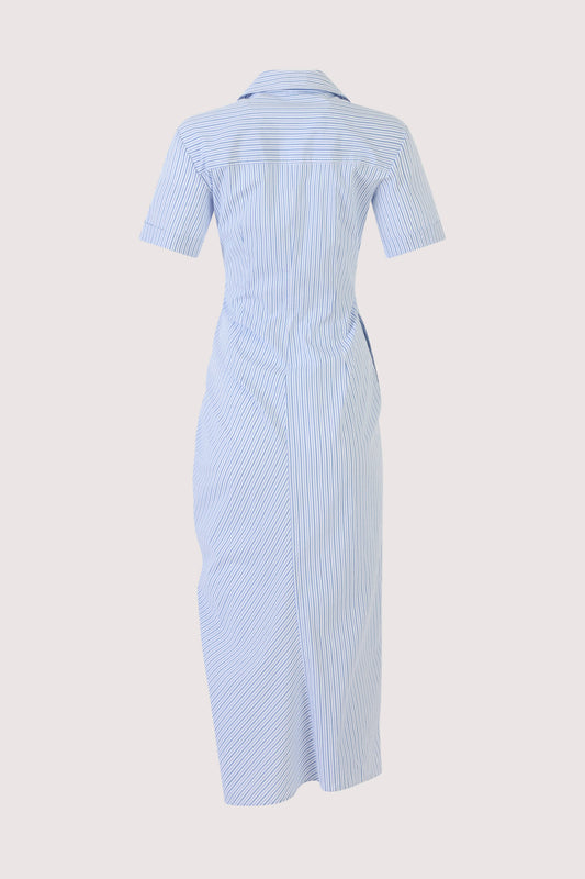 Gathered Ruffle Shirt Dress in Men's Shirting Blue Stripe