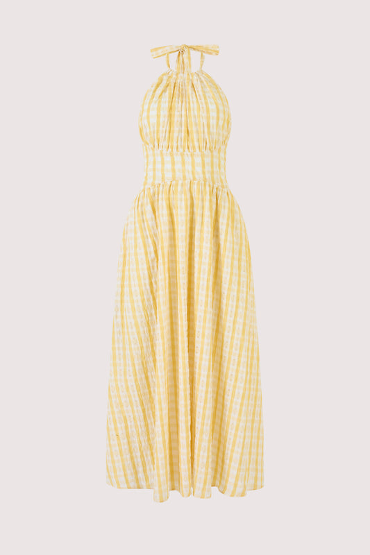 Halter in the Name of Love in Seersucker Check Yellow