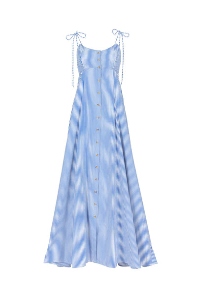 High Garden Striped Button-Front Maxi Dress in Blue High Garden Striped Button-Front Maxi Dress in Blue