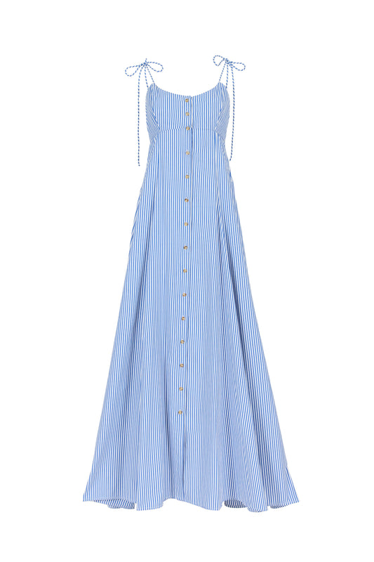 High Garden Maxi Dress in Cotton Poplin Stripe