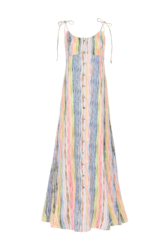 High Garden Maxi Dress in Rainbow Stripe Twill