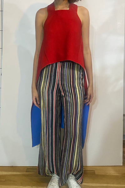 Paneled and Piped Flare Pant in Multi Stripe