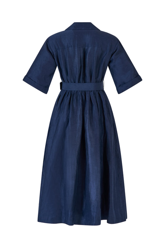 Jane Shirt Dress in Linen Viscose Navy / 10 Jane Shirt Dress in Linen Viscose Navy / 10