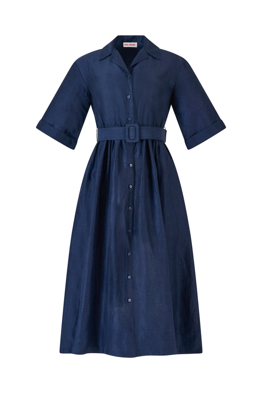 Jane Shirt Dress in Linen Viscose Navy / 14 Jane Shirt Dress in Linen Viscose Navy / 14