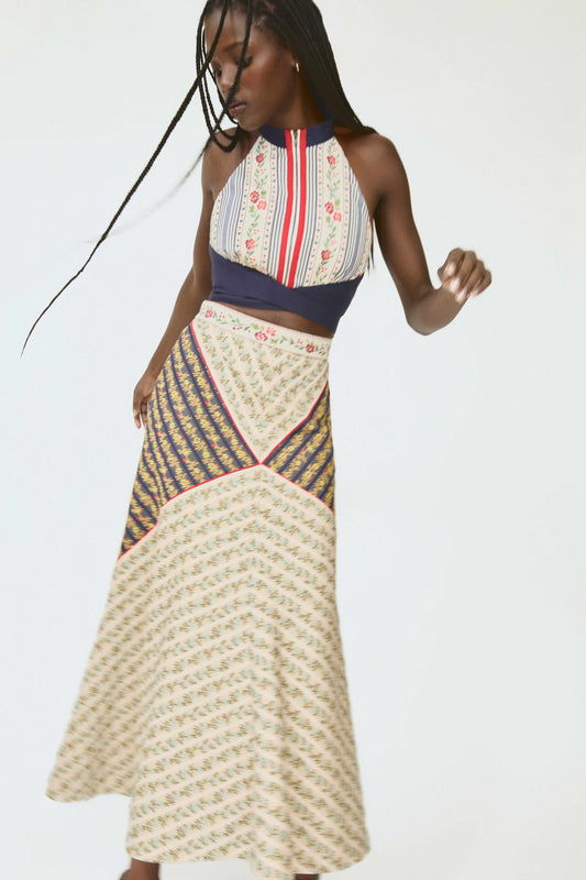 Diamond A-Line Skirt in in English Floral Jacquard