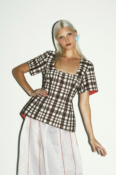 Hourglass Top in Transparent Plaid