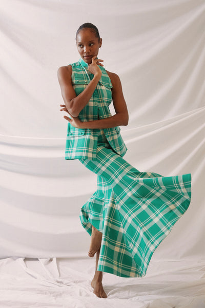 Wave Skirt in Woven Cotton Plaid