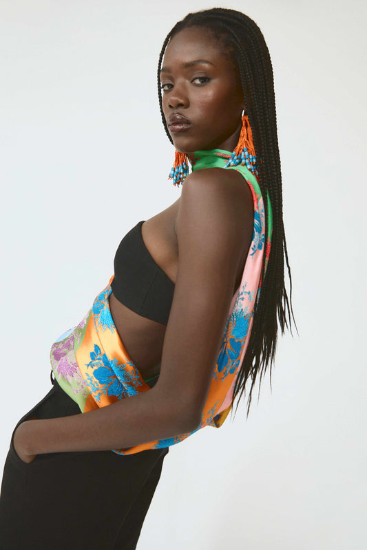 From the Front to Back Top in Hibiscus Jacquard Silk Stripe