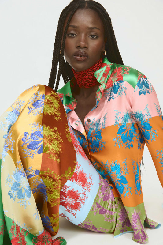 Slippery When Wet Skirt in Hibiscus Jacquard Silk Stripe