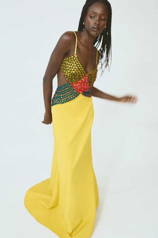 Crochet Crossing Gown in Spongy Crepe