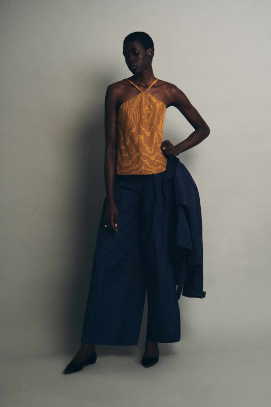 Wide Leg Pleat Pleat Pants in Ridged Moire