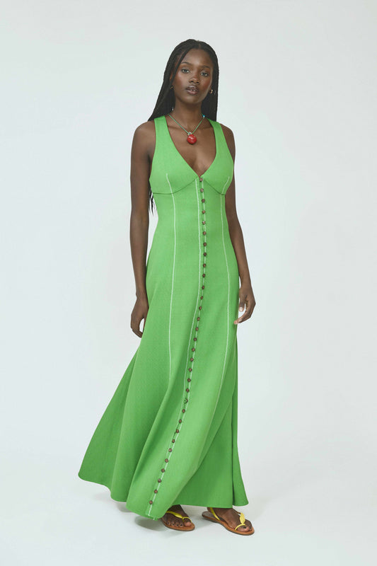 Row, Row, Row Your Buttons Dress in Spongy Crepe