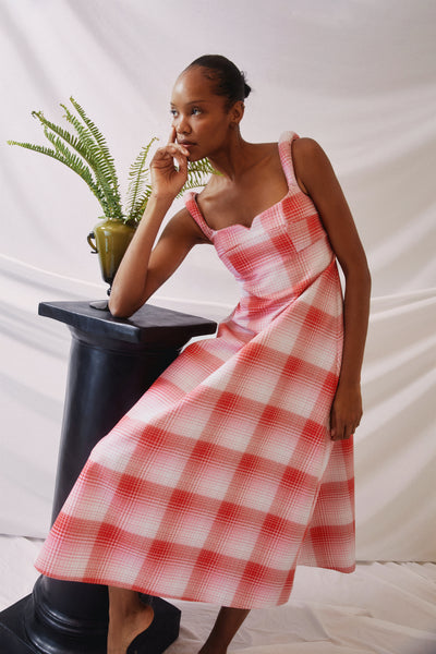 Banana Sleeve Dress in Recycled Plaid