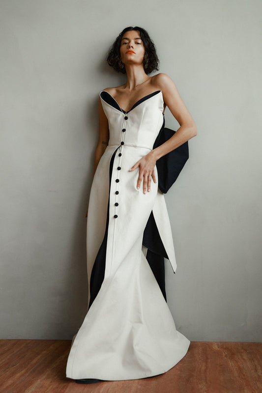 Mother of Buttons Gown - Black & Cream