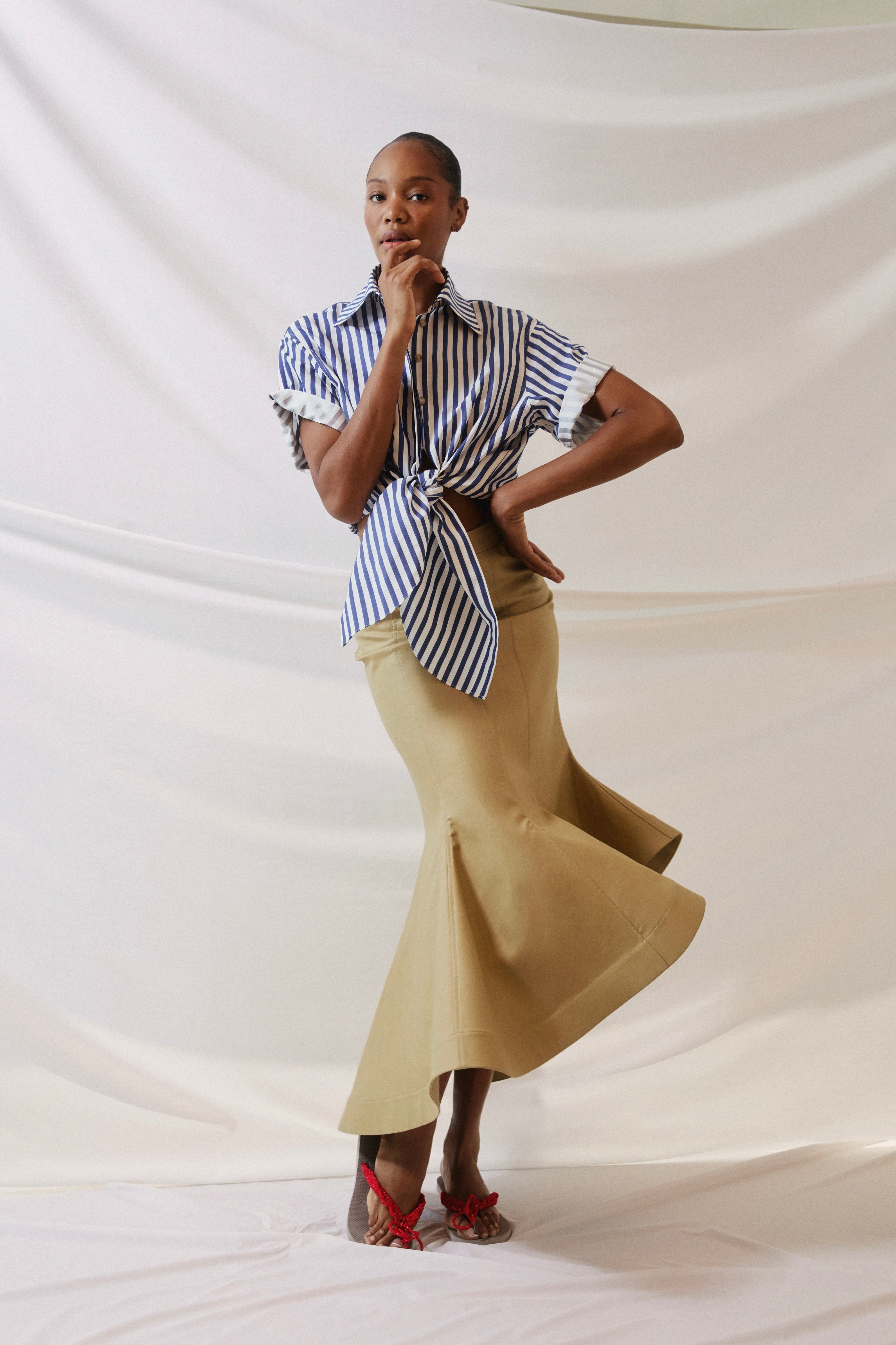 【TIE.ME】button up T-shirt / WHITE Tie Me Up, Tie Me Button Down S/S in Awning Stripe – Rosie