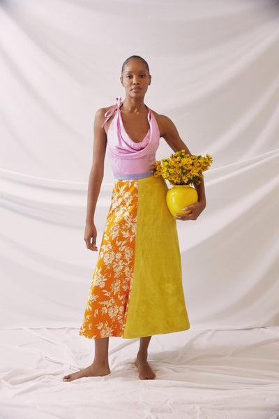 Quartered A-Line Skirt in Floral Jacquard