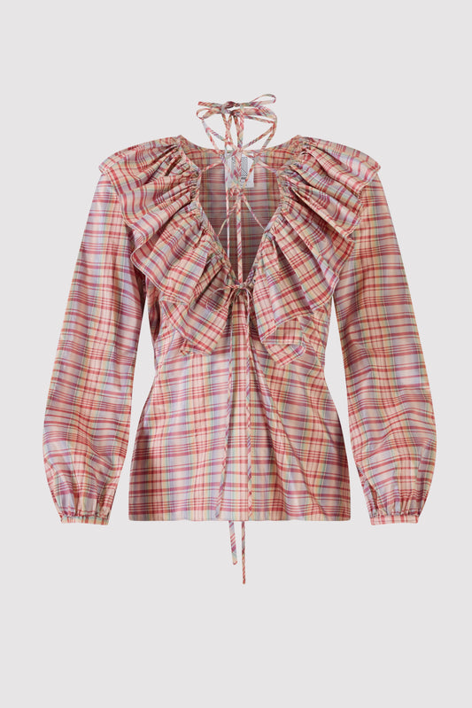Lion's Mane Top in Ombre Plaid Silk Taffeta