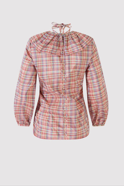 Lion's Mane Top in Ombre Plaid Silk Taffeta