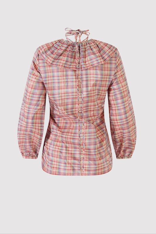 Lion's Mane Top in Ombre Plaid Silk Taffeta